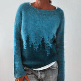 Vintage Nordic Style Colorblock Long Sleeve Boat Neck Pullover Sweater